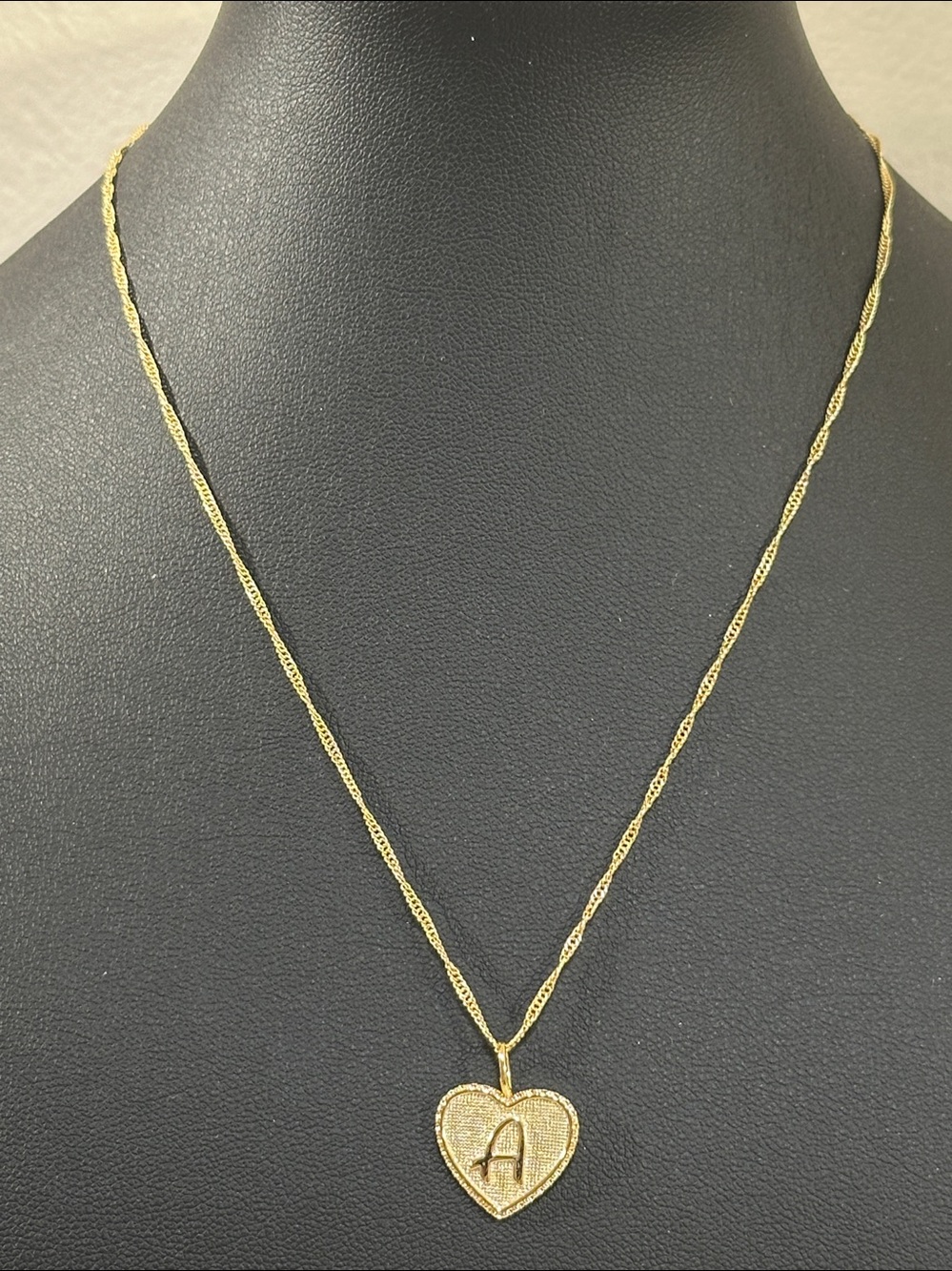 Gold Plated Heart Initial A Pendant Necklace SU CZ CN Signed